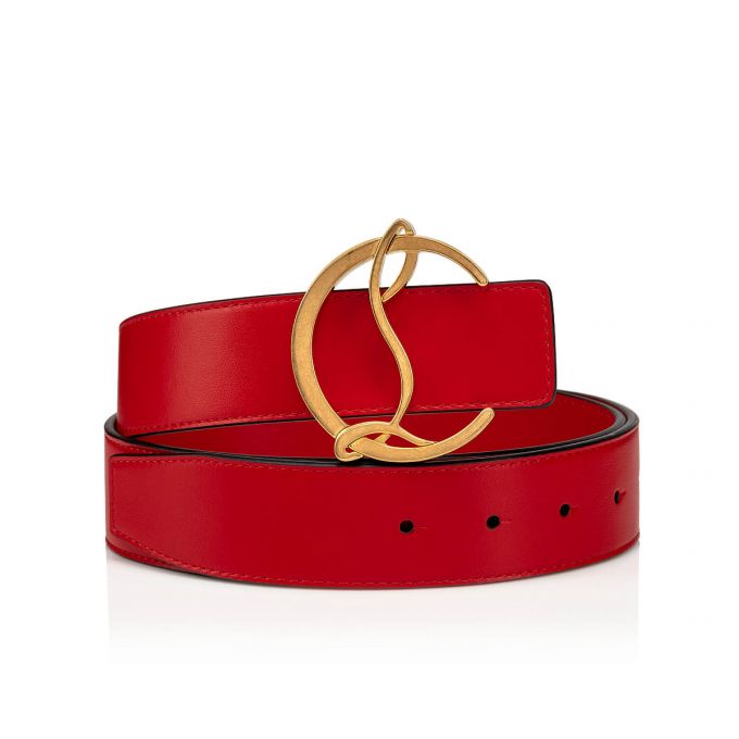 Christian Louboutin W Cl Logo Belt Loubi/Antic Calf Belts Gürtel Damen Rot Gold | AT-01031