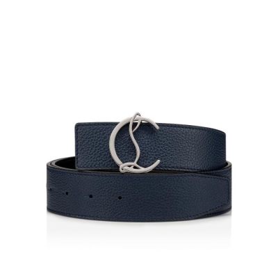 Christian Louboutin Cl Logo Belt 40 Klassische Leder Belts Gürtel Herren Navy Schwarz Silber | AT-37872