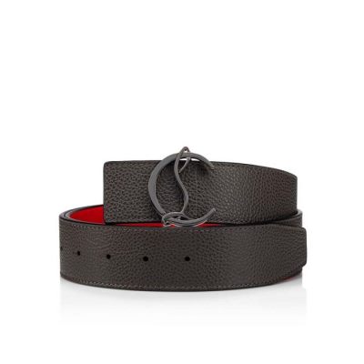 Christian Louboutin Cl Logo Belt 40 Klassische Leder Belts Gürtel Herren Dunkelgrau Rot Metal | AT-87286