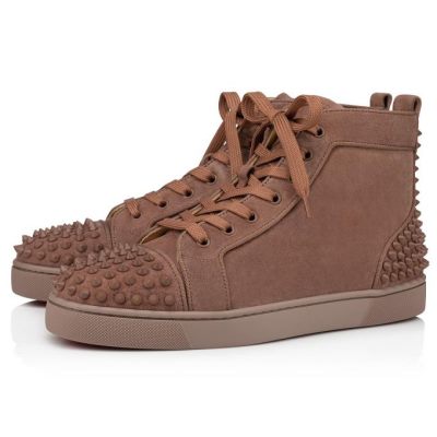 Christian Louboutin Lou Spikes 2 000 Mat Veau Velours Sneakers Sneakers Herren Braun | AT-74279