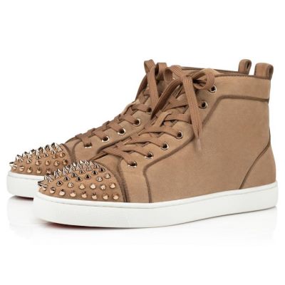 Christian Louboutin Lou Spikes Orla 000 Metal Veau Velours Sneakers Sneakers Herren Braun | AT-86541