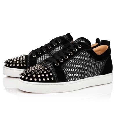 Christian Louboutin Louis Junior Spikes Orlato Baumwoll Sneakers Sneakers Herren Schwarz Silber | AT-48296