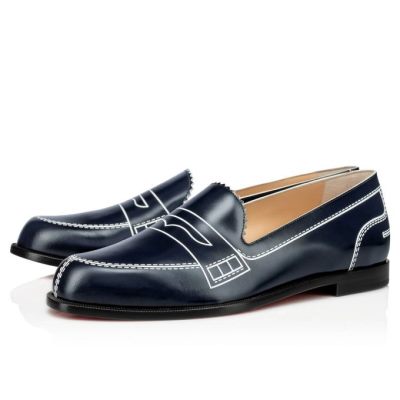 Christian Louboutin Mocalaureat 000 Calf Flats Flats Damen Navy Weiß | AT-66599