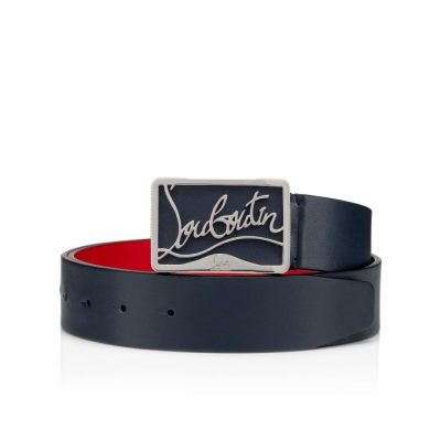 Christian Louboutin Ricky Belt 35 Klassische Leder Belts Gürtel Herren Navy Silber | AT-39865